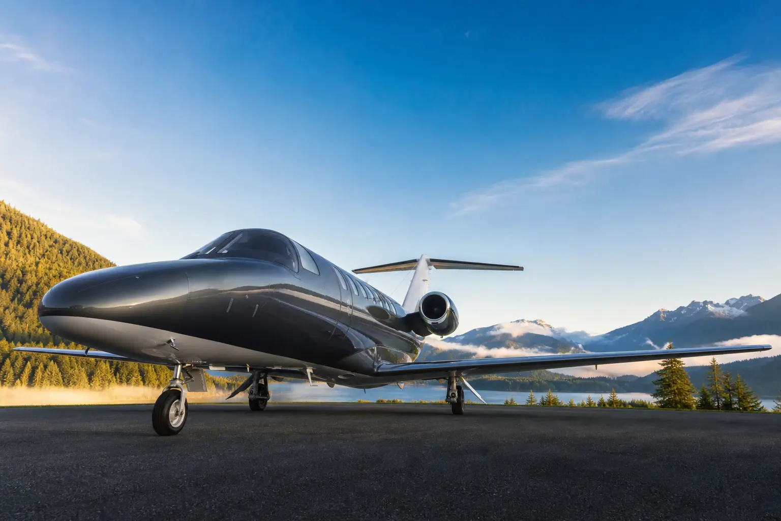 Light jet waiting on an empty ramp