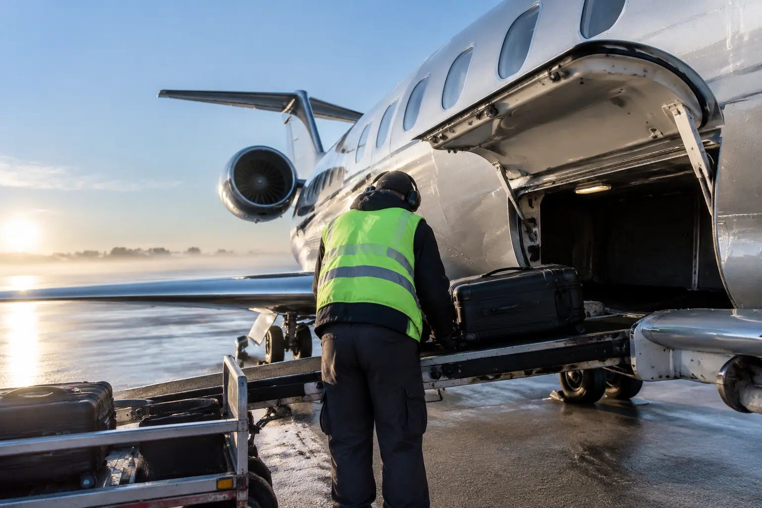 Bags loaded into a private jet