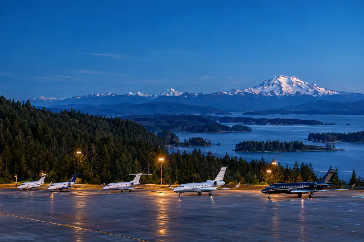 Business jets of different sizes on a ramp