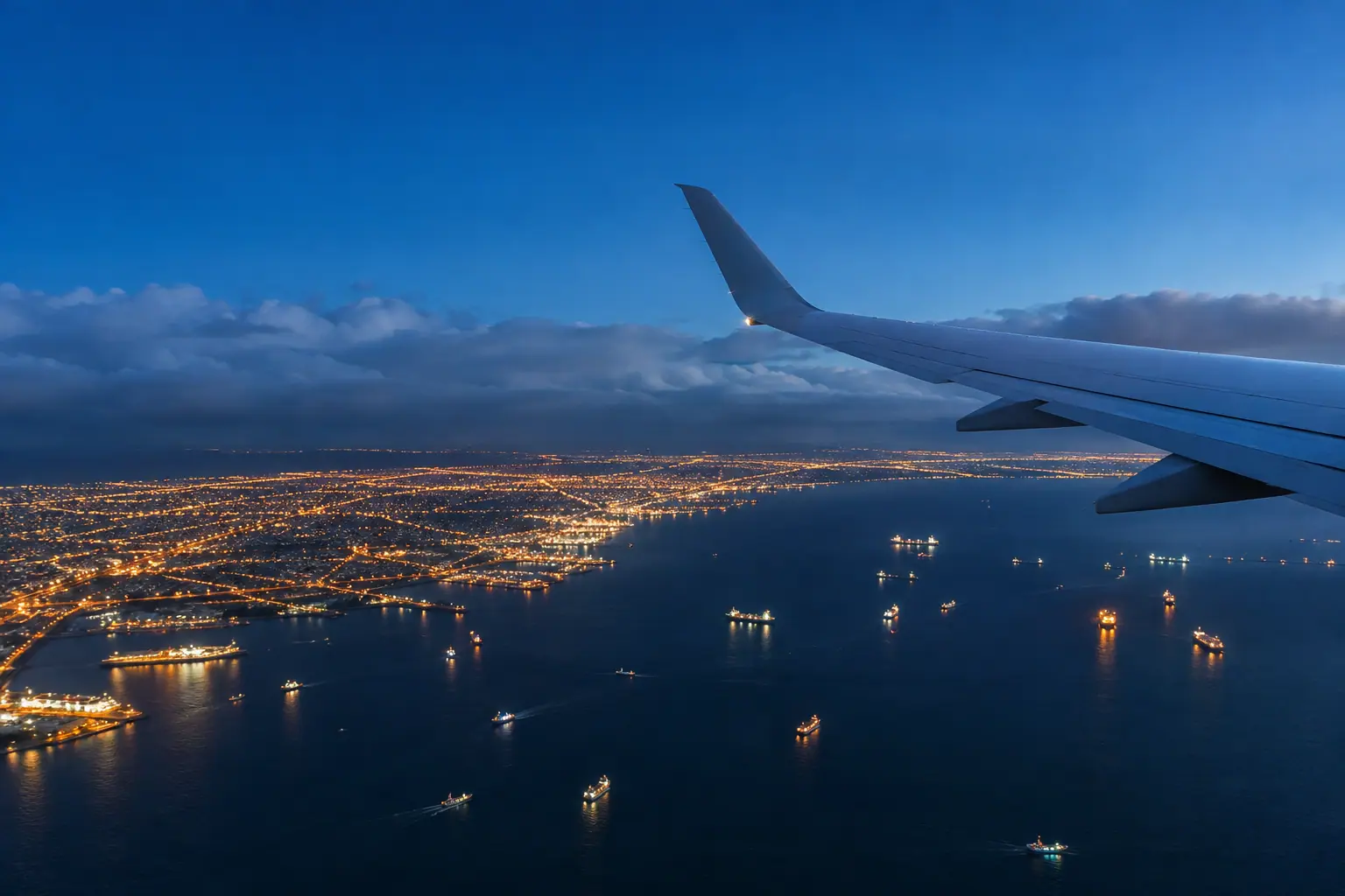 Seattle lights seen from a private jet